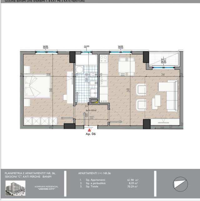 Tirane, shitet apartament 1+1 Kati 0, 70 m² 50.600 Euro (Univers City)