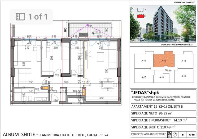 Tirane, shitet apartament 2+1+BLK Kati 3, 110 m² 132.000 Euro