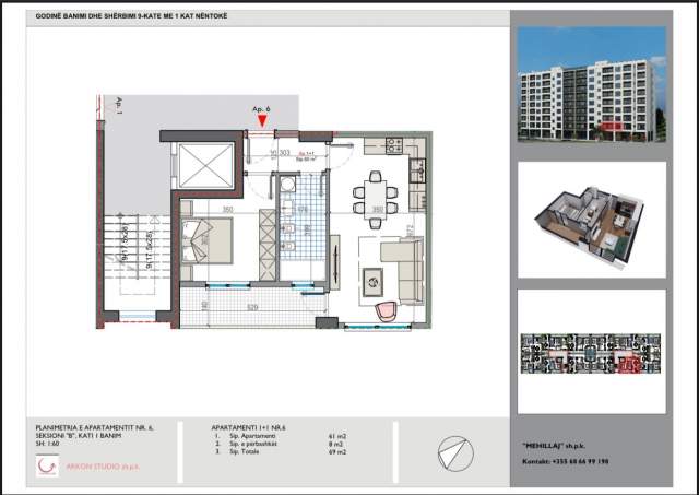 Tirane, shitet apartament 1+1+BLK Kati 1, 69 m² 46.500 Euro (Rruga Teuta)