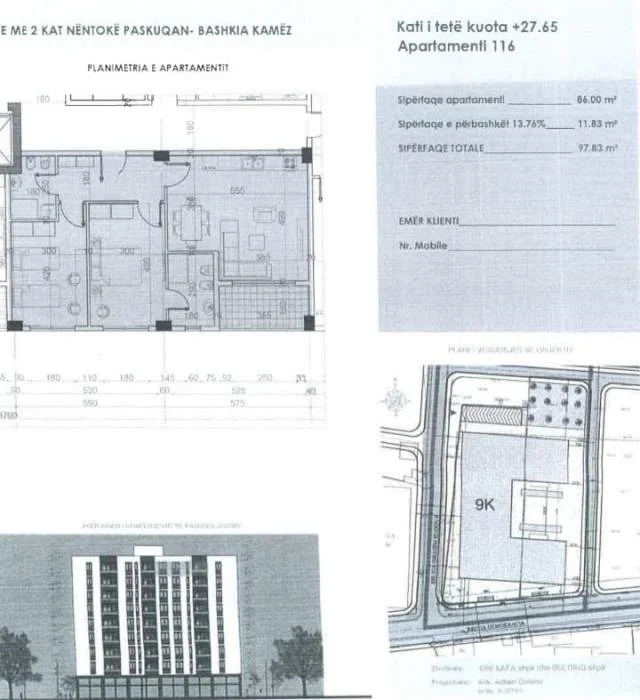 Tirane, shitet apartament 2+1+BLK Kati 8, 97 m² 106.700 Euro