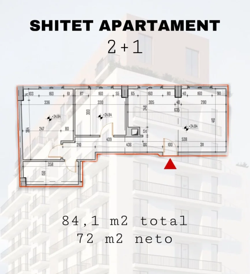 Tirane, shitet apartament 2+1 Kati 7, 84 m² 120.000 € 