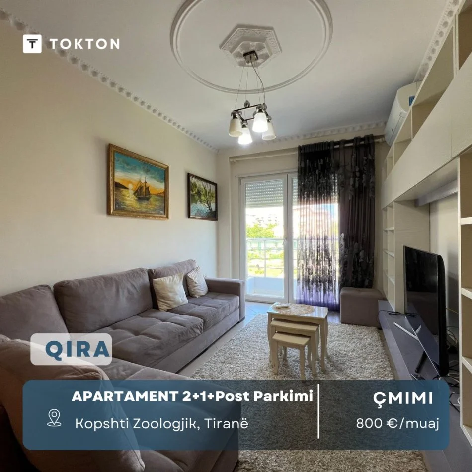 Tirane, jepet me qera apartament 2+1+Ballkon Kati 4, 82 m² 800 € (Kopshti Zoologjik, Tiranë)