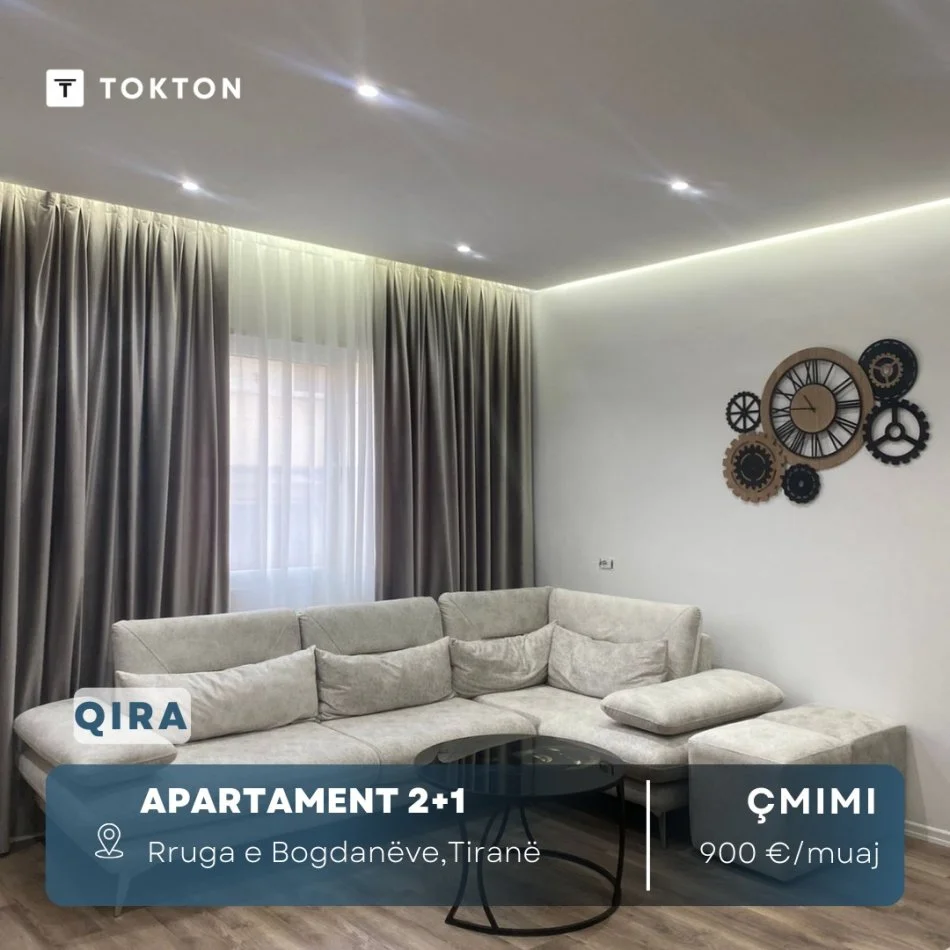 Tirane, jepet me qera apartament 2+1 Kati 1, 75 m² 900 € (rruga e bogdaneve, Tirane)