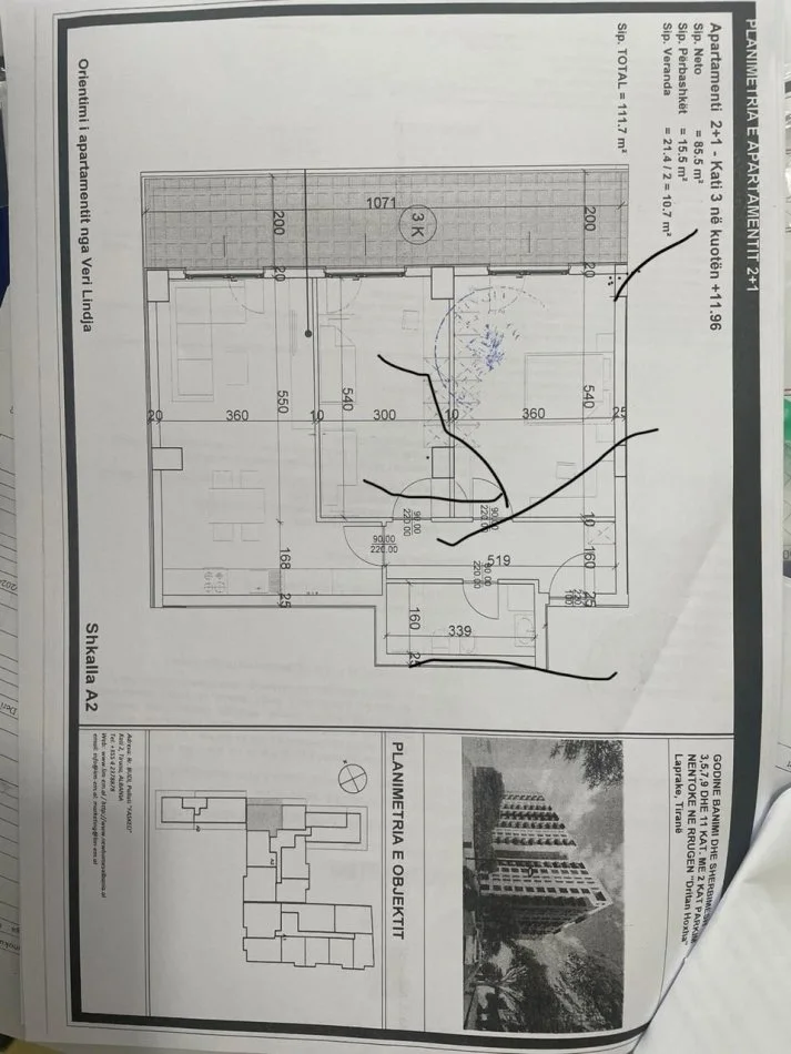 Tirane, shitet apartament 2+1 Kati 3, 112 m² 150.000 € (LAPRAKE)
