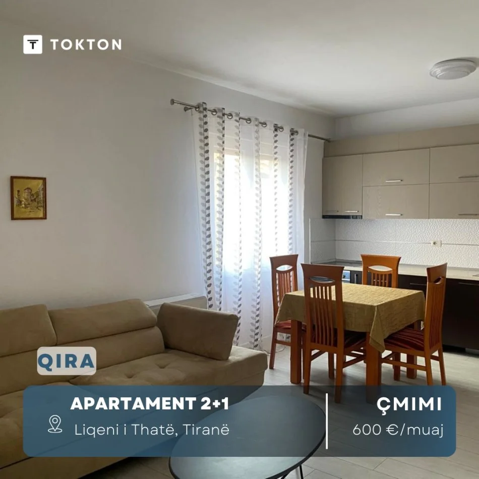 Tirane, jepet me qera apartament 2+1+Ballkon Kati 2, 69 m² 600 € (Liqeni i thate)