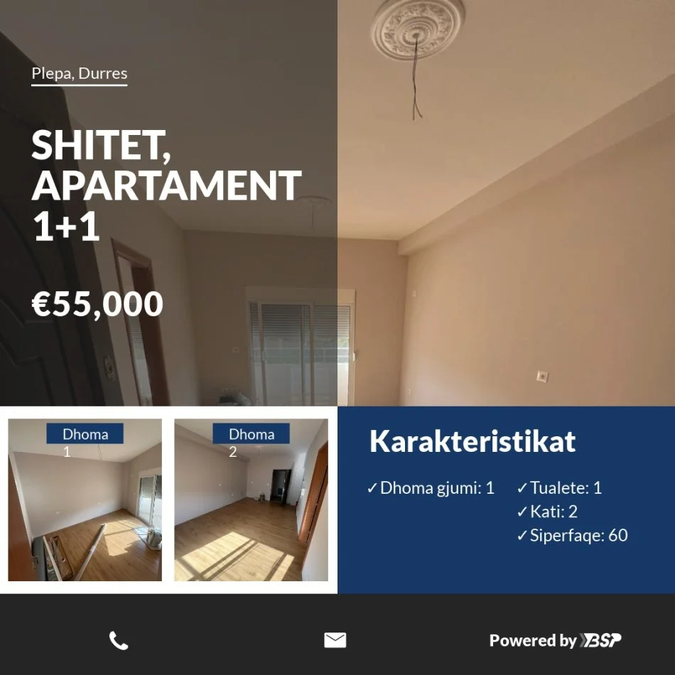 Durres, shitet apartament 1+1 Kati 2, 60 m² 55.000 € (PLEA DURES)