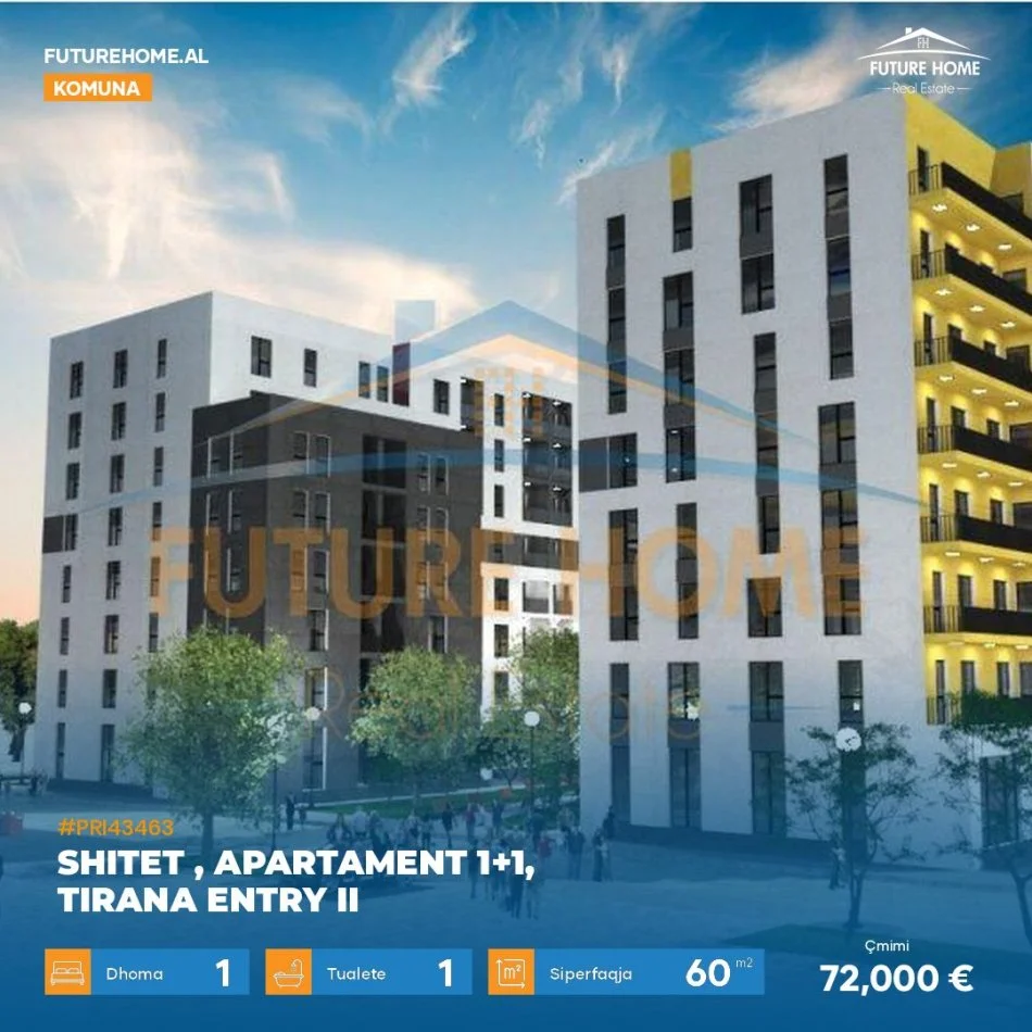 Tirane, shitet apartament 1+1 Kati 5, 60 m² 72.000 € (TIRANA ENTRY CASA ITALIA)