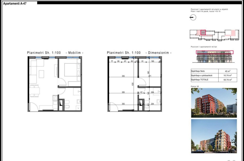 Durres, shes apartament 1+1 Kati 5, 56 m² 55.740 € (Pishat e Buta Golem)