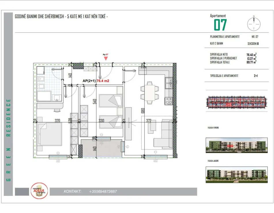 Tirane, shitet apartament 2+1+Ballkon Kati 3, 89 m² 68.000 € (Bulevardi Blu Kamez)