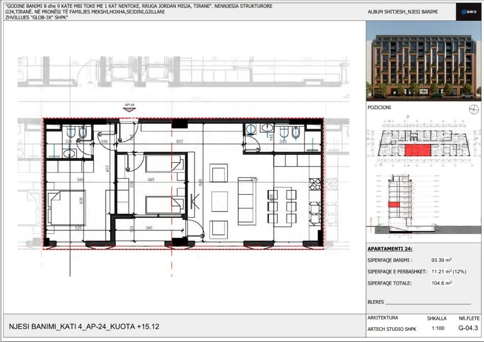 Tirane, shitet apartament 1+1+Ballkon Kati 4, 105 m² 155.000 € (Asim Vokshi)