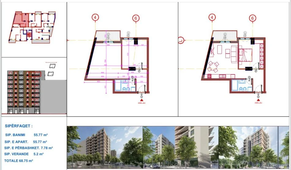 Tirane, shitet apartament 1+1+Ballkon Kati 8, 68 m² 89.000 € (astir)