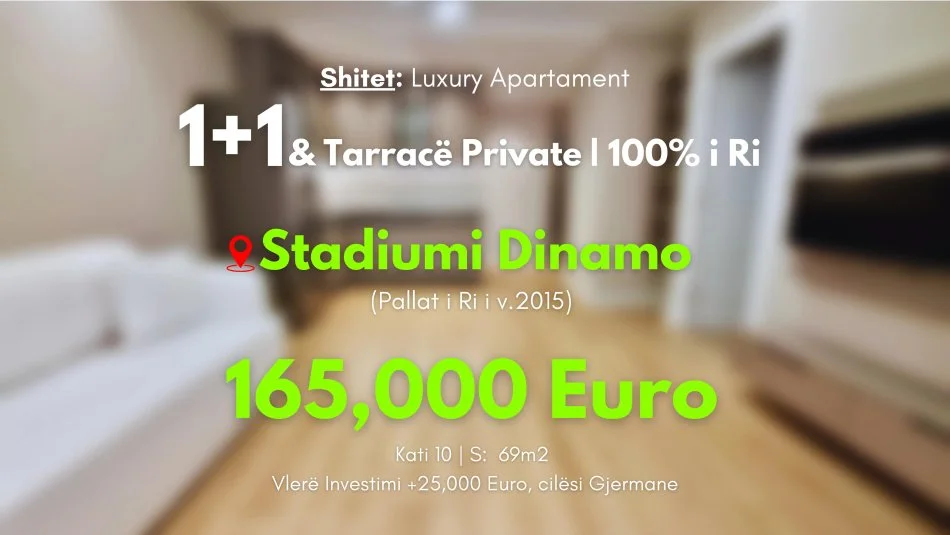 Tirane, shes apartament 1+1+Ballkon Kati 8, 69 m² 165.000 € (Stadiumi Dinamo)