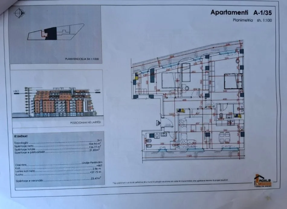 Tirane, shitet apartament 3+1+Ballkon Kati 8, 126 m² 151.200 € (Unaza e Madhe)