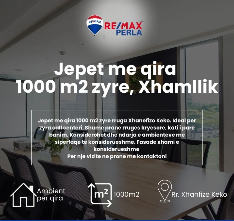 Jepet me qira ambient biznesi zyre Kati 1, 1000 m² (në rrugën Xhanfize Keko)