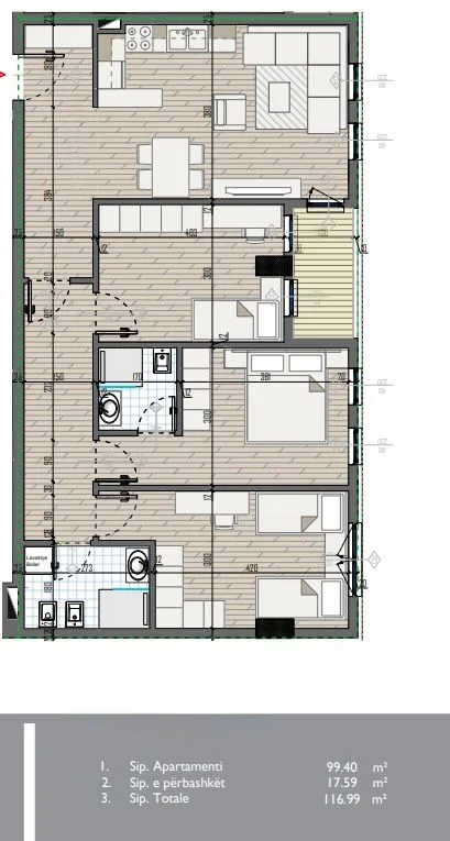 Tirane, shitet apartament 3 +1+2 +Ballkon Kati 4, 117 m² 108.800 € (Univers City)