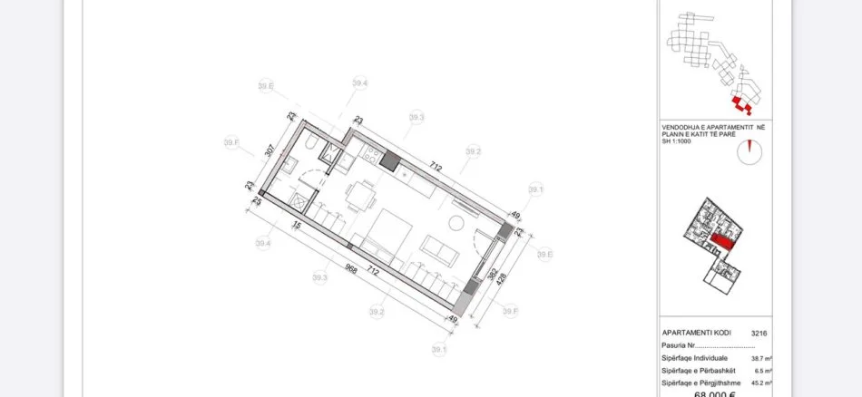 Tirane, shitet apartament 1+1 , 43 m² 65.000 € (ali demi)
