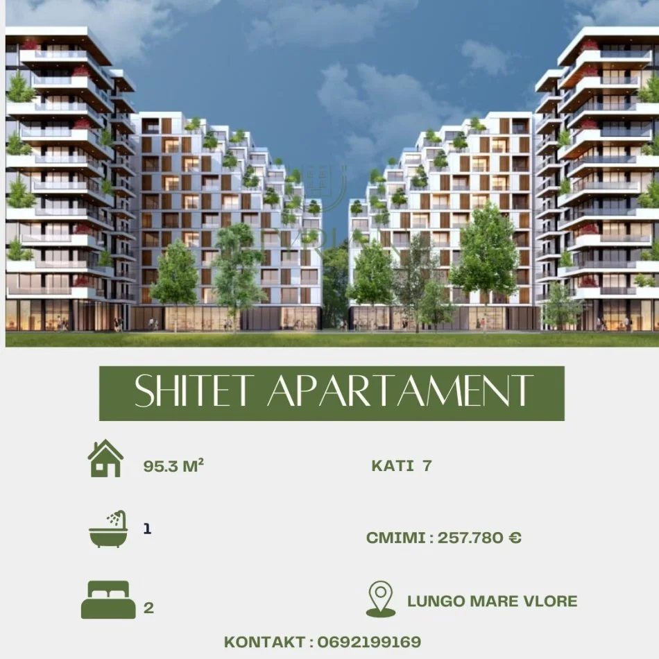 Vlore, shitet apartament 2+1 Kati 7, 95 m² 257.780 € (lungo mare)