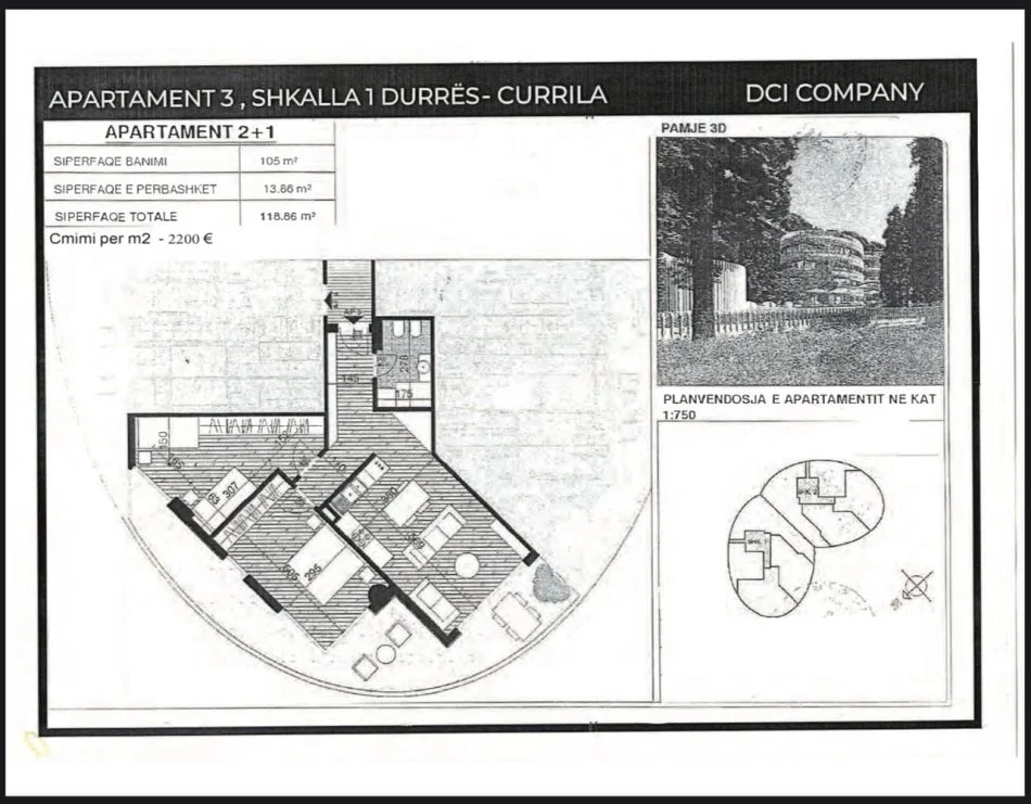Durres, shitet apartament 2+1+Aneks+Ballkon Kati 4, 119 m² 261.800 € (Currila| White Hill)