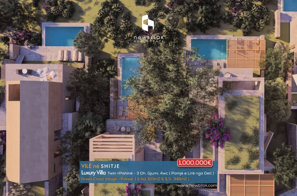 SHITET : VILË TWIN GREEN COAST II 193m² Ndërtim & 348m² Truall + Pishinë 🏝 Fiks te Salt/ Ultra Pamje nga Deti