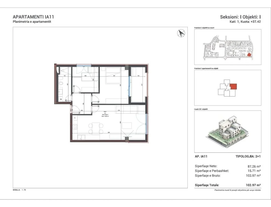Sarande, shitet apartament 2+1 Kati 1, 103 m² 272.871 € 