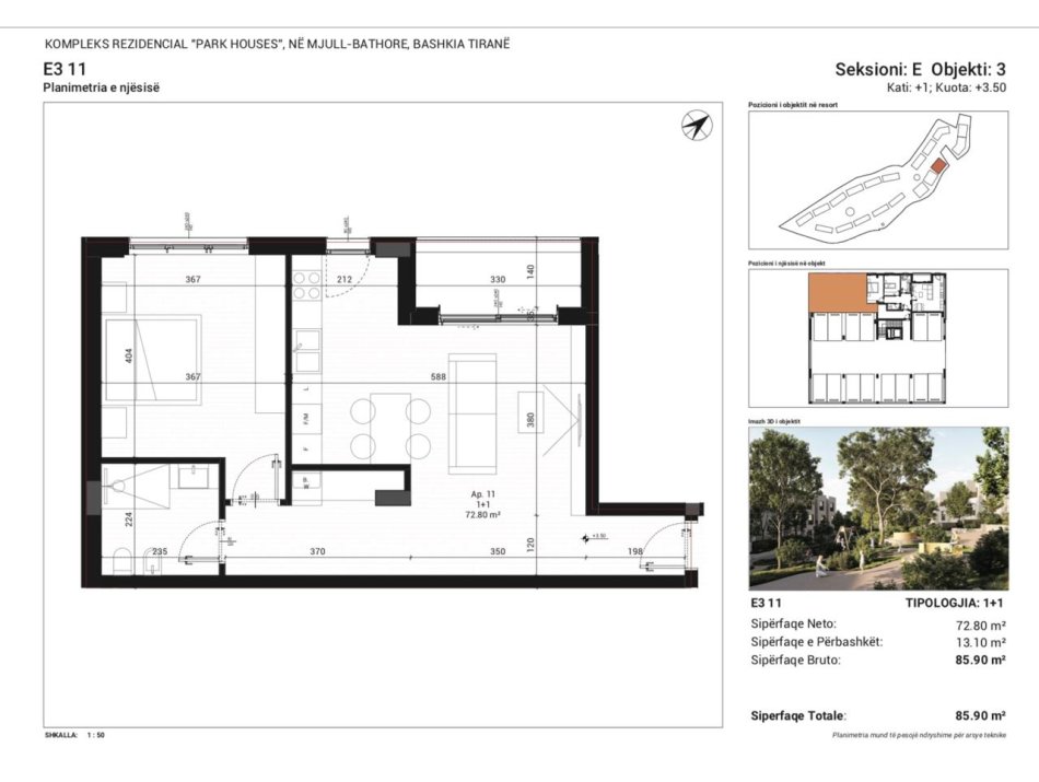Tirane, shitet apartament 1+1 Kati 1, 86 m² 163.210 € (Mjull , Bathore)