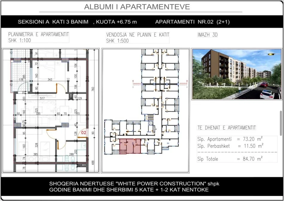 Tirane, Liste me oferta apartament 2+1+Ballkon Kati 3, 85 m² 79.600 € (Paskuqan, Te shkolla Lidhja e Prizerenit)