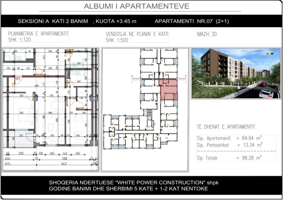 Tirane, shitet apartament 2+1+Ballkon Kati 2, 98 m² 90.400 € (Paskuqan, Shkolla "Lidhja e Prizerenit")