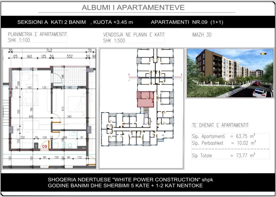 Tirane, shitet apartament 1+1+Ballkon Kati 2, 74 m² 67.800 € (Paskuqan, Shkolla "Lidhja e Prizerenit")