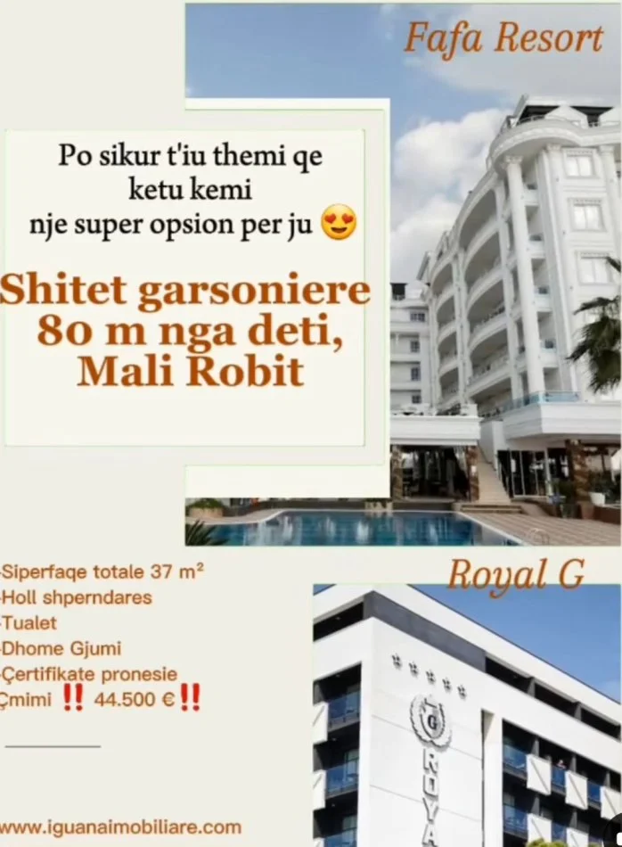 Kavaje, shitet garsonier 1+1 Kati 1, 37 m² 44.500 € (Mali i Robit,Kavaje)