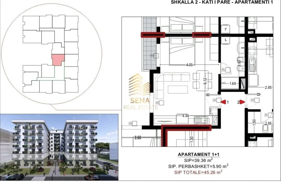 Shqiperi, shitet apartament 1+1+Ballkon Kati 1, 45 m² 55.000 € (Golem)