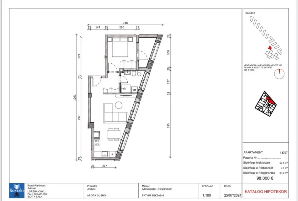 Tirane, shes apartament 1+1+Ballkon Kati 8, 65 m² 980.000 € (Pasho Hysa)