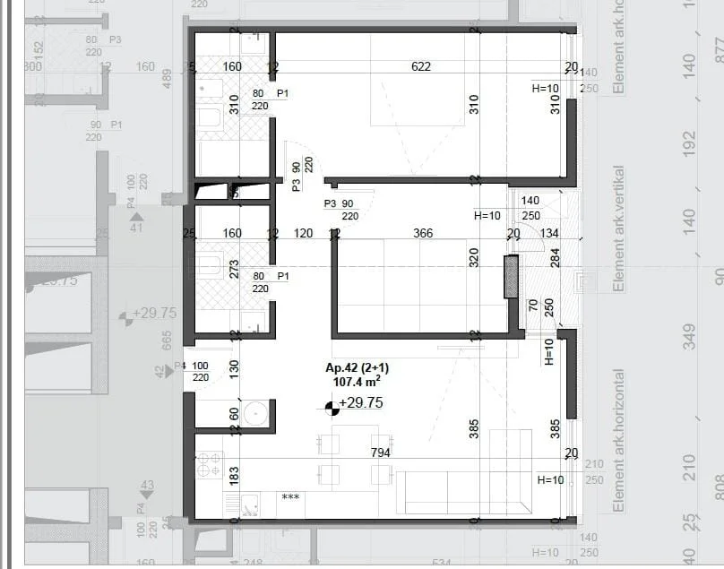 Shitet: Apartament në ndërtim Faz tullash 2+1+2wc & ballkon 107.4 || 161,000 € || Fusha aviacionit / buzë lane kati 8 ( Meis Rezidencë)