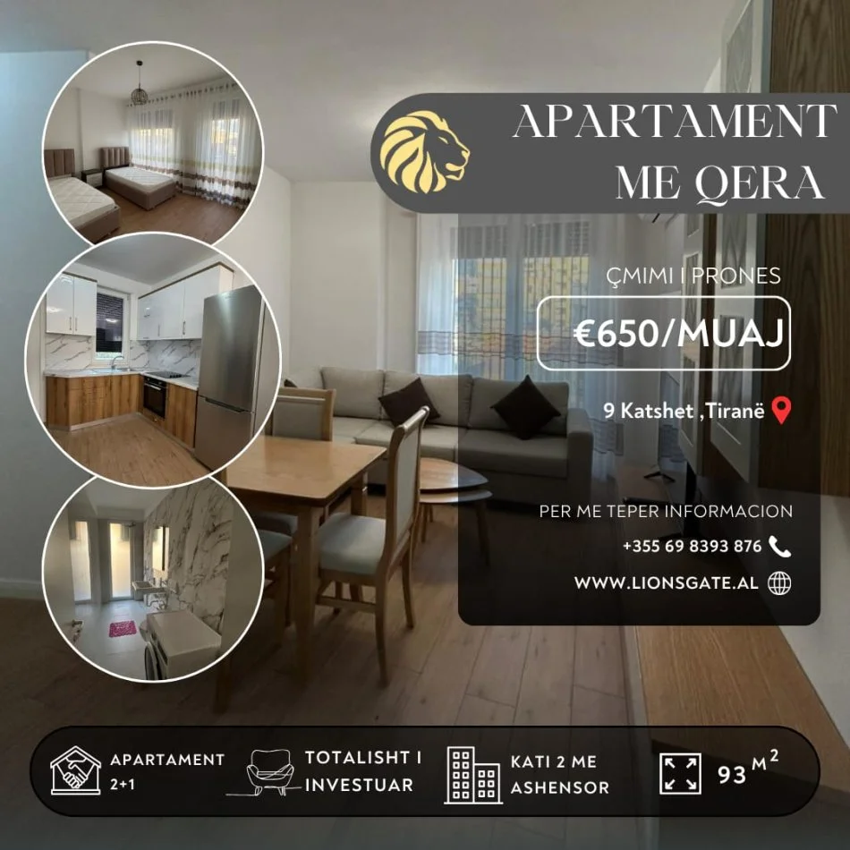 Tirane, jepet me qera apartament 2+1 Kati 2, 93 m² 650 € (9 katshet)
