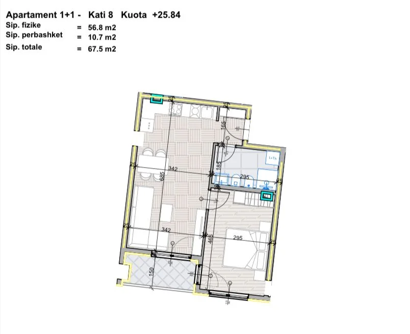 Tirane, shitet apartament 1+1 Kati 8, 67 m²