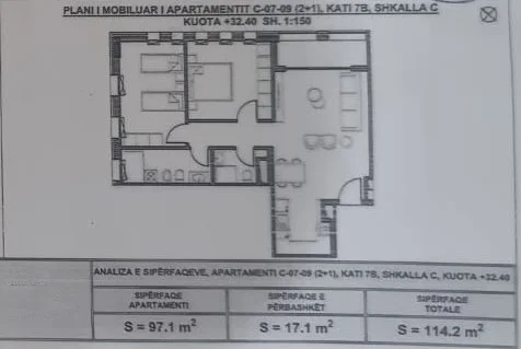 Tirane, shitet apartament 2+1 Kati 7, 114 m² 205.560 € (XHAMLLIKU)