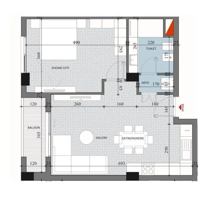 Tirane, shitet apartament 1+1+Ballkon Kati 1, 73 m² 72.800 € (Paskuqan)