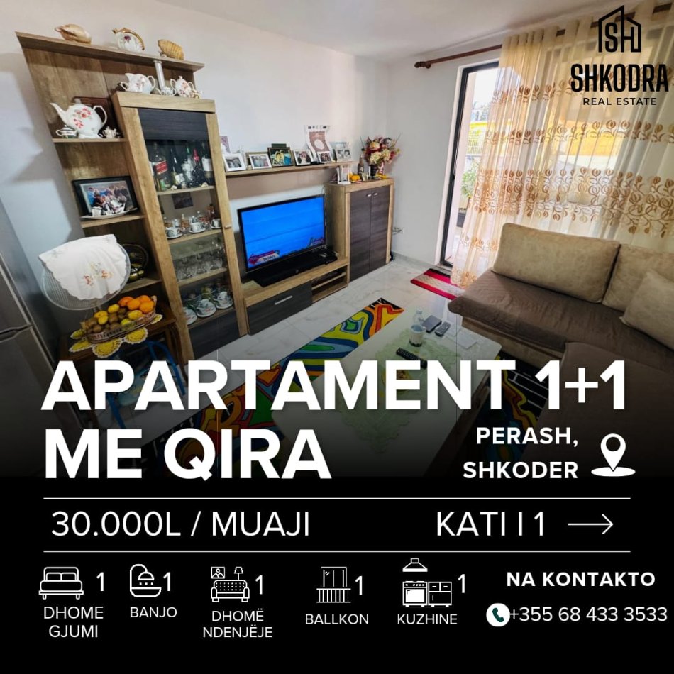 Shkoder, jepet me qera apartament 1+1+Ballkon Kati 0, 55 m² 300 € (Perash, Rruga Koplikej)