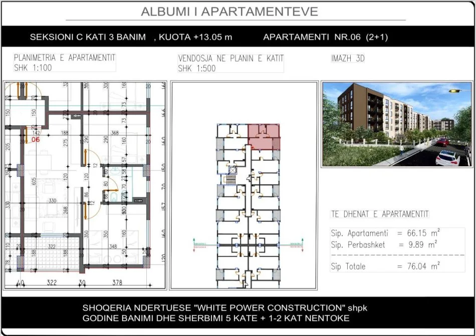 Tirane, Liste me oferta apartament 2+1+Ballkon Kati 4, 76 m² 88.600 € (Lidhja e Prizerenit)