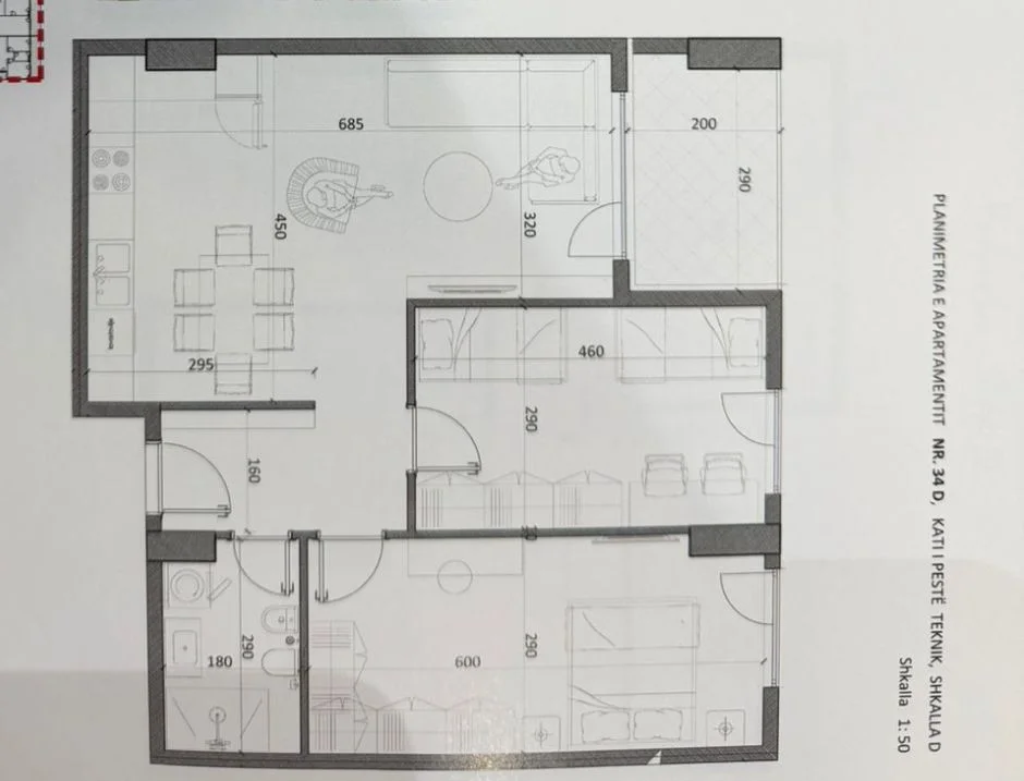 Tirane, shes apartament 2+1 Kati 5, 94 m² 80.865 € (rruga pekini)
