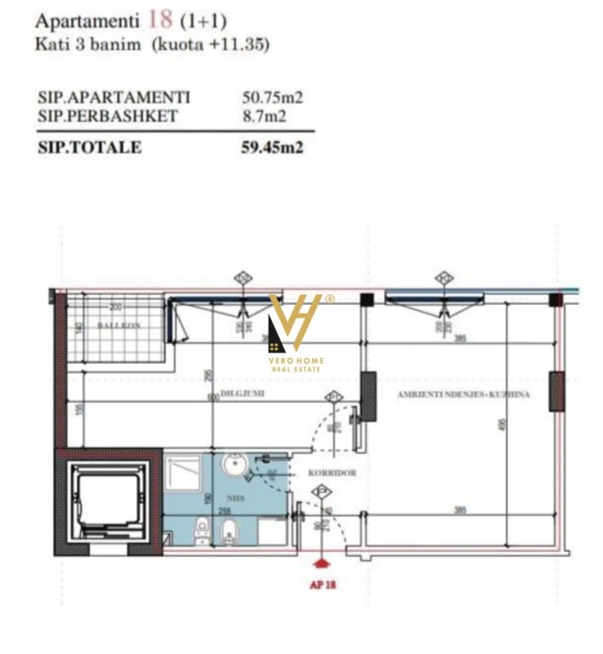 Tirane, shitet apartament 1+1+Ballkon Kati 3, 60 m² 128.000 € (DON BOSKO)