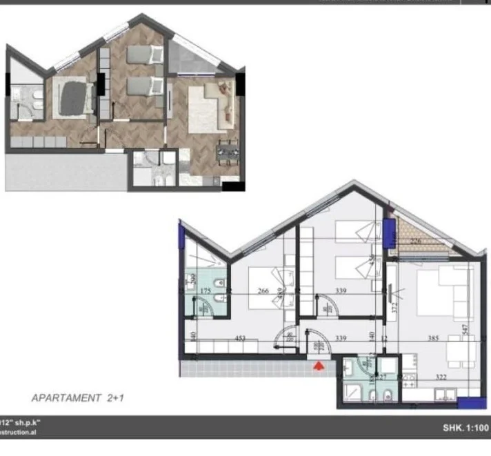 Tirane, shitet apartament 2+1 Kati 10, 97 m² 165.000 € (Zogu i Zi)