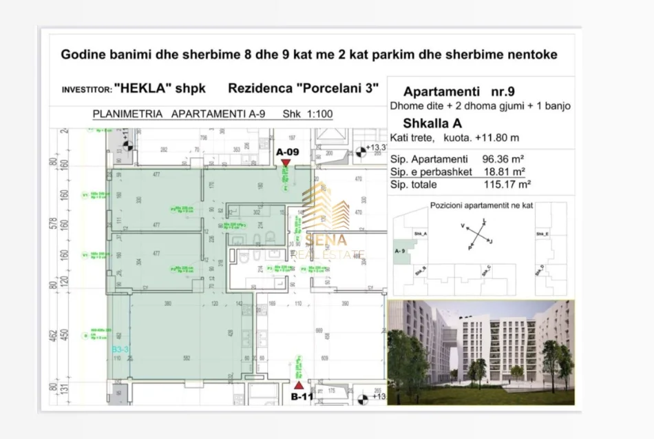 Tirane, shitet apartament 2+1+Ballkon Kati 3, 115 m² 185.000 € (Rezidenca Porcelan 3)