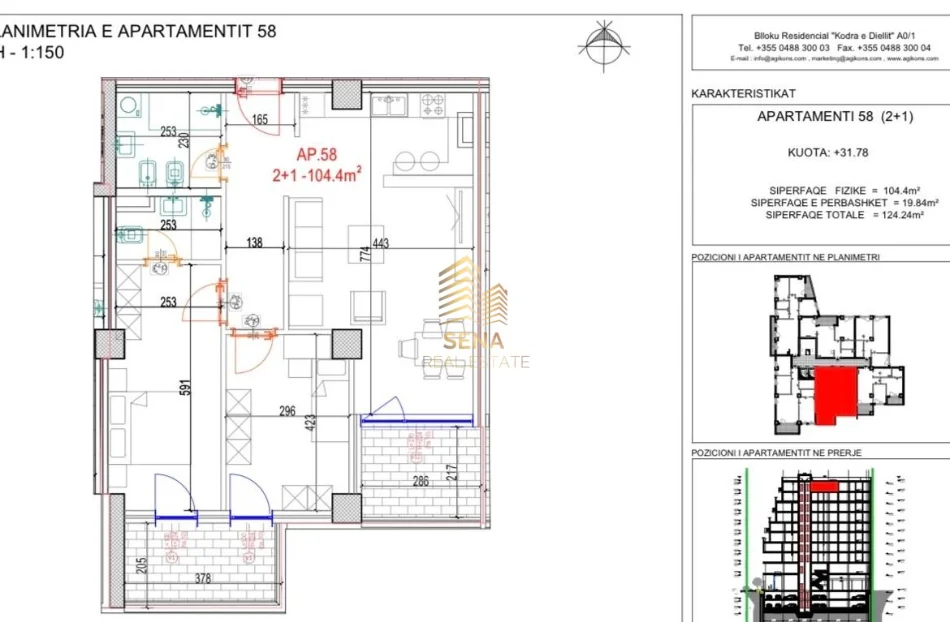 Tirane, shitet apartament 2+1+Ballkon Kati 9, 124 m² 230.000 € (Don Bosko, Mara Rezidence)