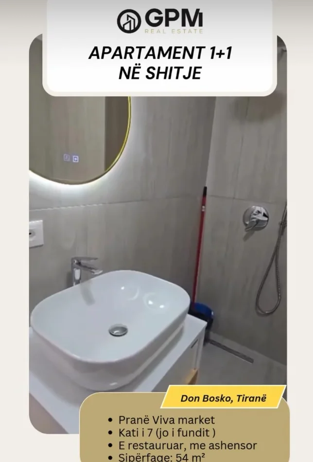 Tirane, shitet apartament 1+1 Kati 7, 115.000 €