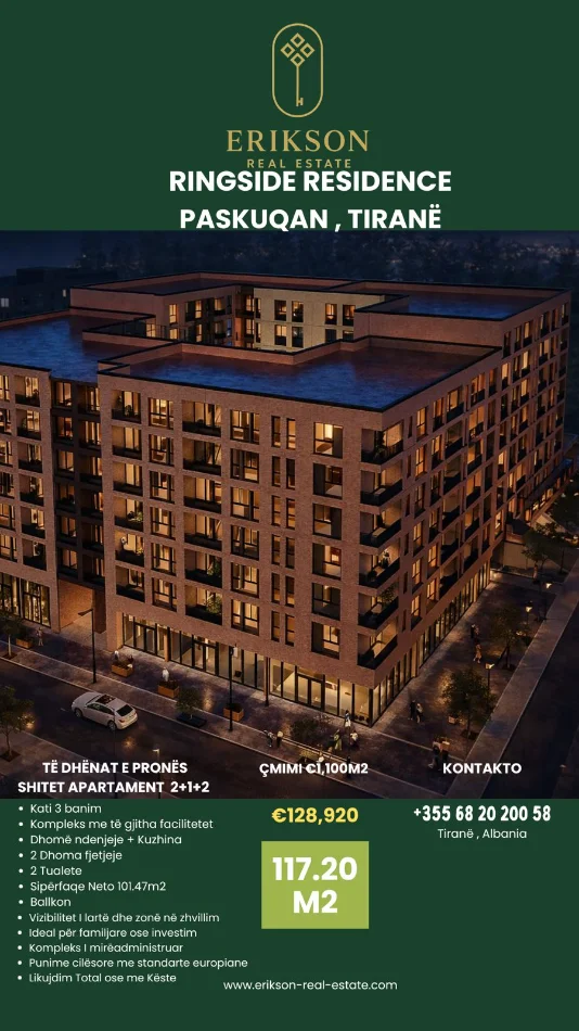 Tirane, shitet apartament 2+1+Ballkon Kati 3, 117 m² 128.920 € (Rruga Lidhja e prizrenit paskuqan)