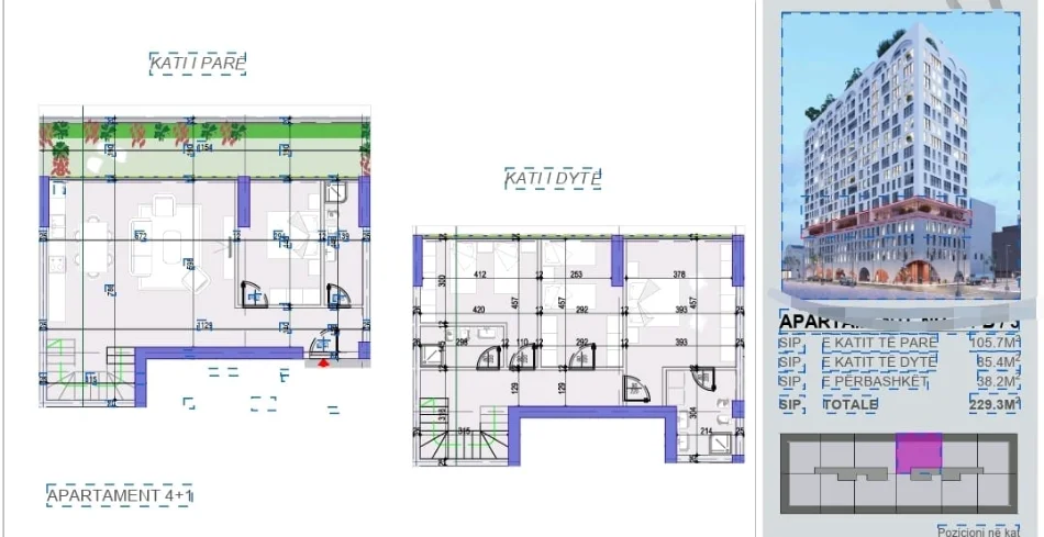 Tirane, shitet apartament Dublex Kati 9, 229 m² 504.400 € (Komuna e Parisit)