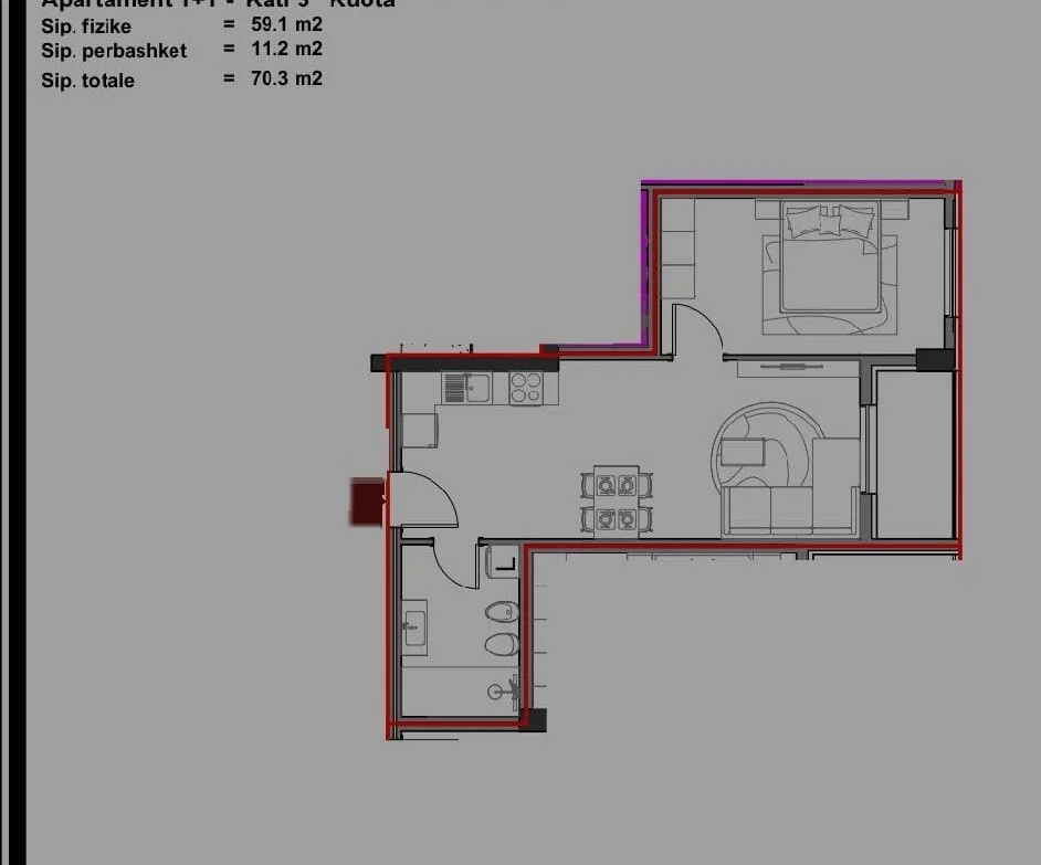 Tirane, shitet apartament 1+1 Kati 3, 70 m² 79.000 € (Paskuqan)