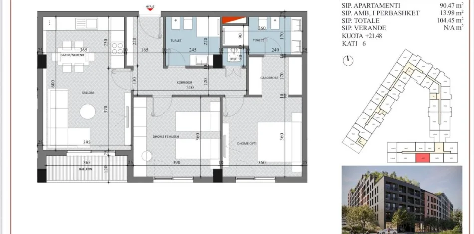Tirane, shitet apartament 2+1+Ballkon Kati 6, 105 m² 125.340 € (paskuqan)