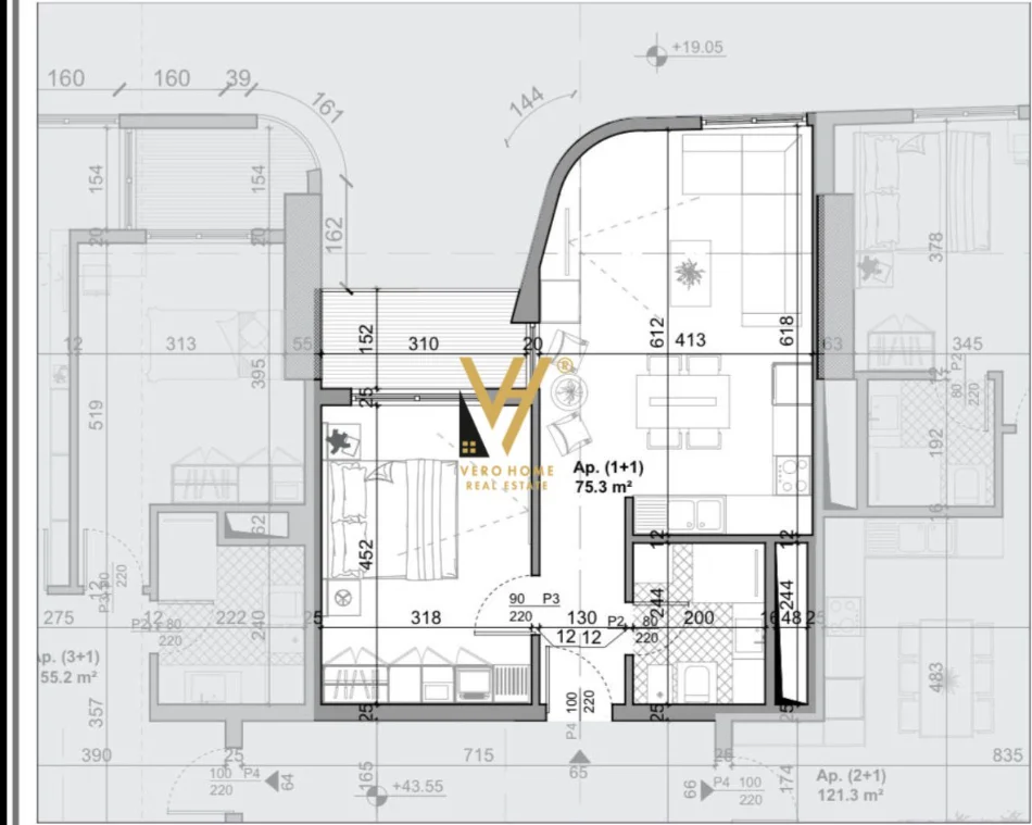 Tirane, shitet apartament 1+1+Ballkon Kati 12, 75 m² 240.000 € (BAZAAR GATE, QENDER)