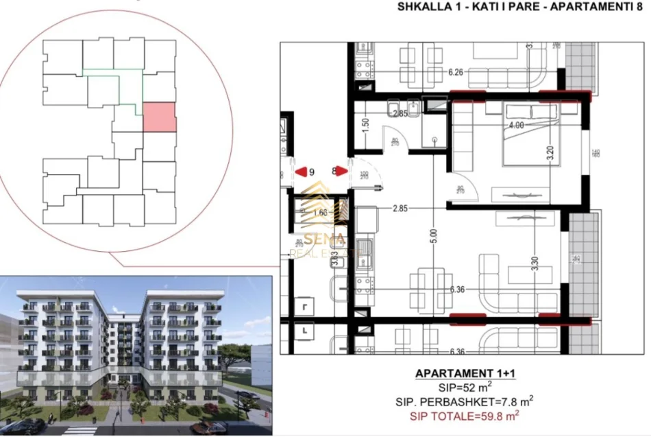 Shqiperi, shitet apartament 1+1+Ballkon Kati 1, 59 m² 71.800 € (Golem)